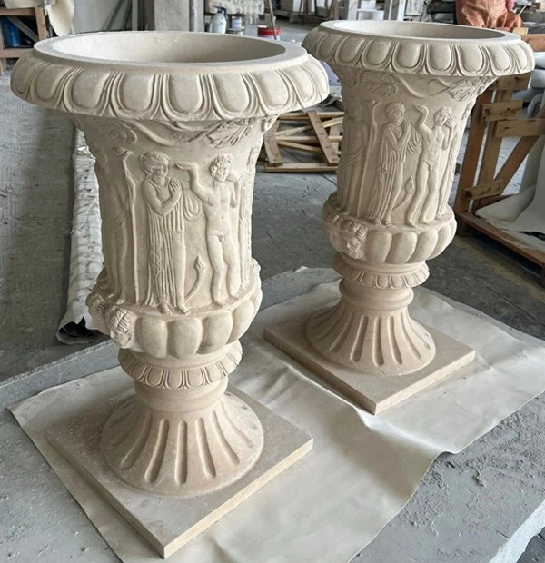 Carved Stone Flower Pot