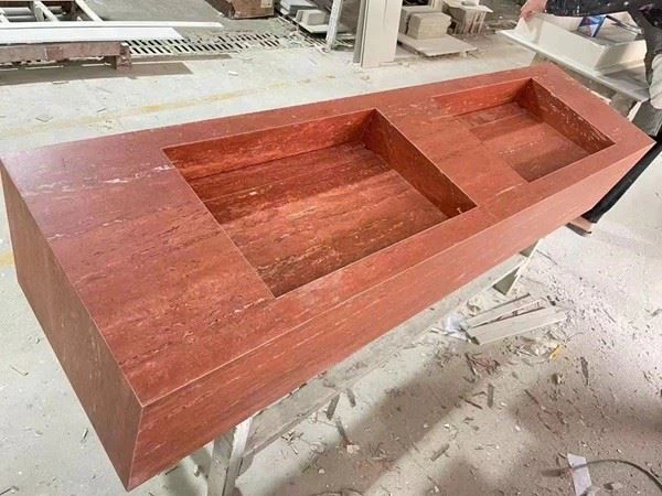 Red Travertine sink