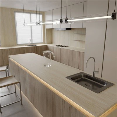 Bänkskiva i beige travertin sintrad sten