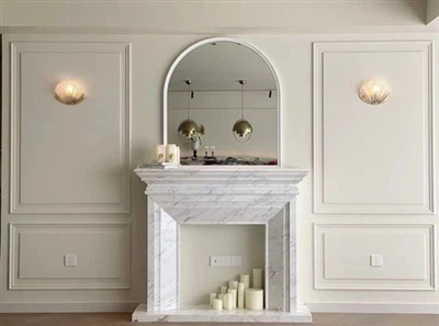 Vit Carrara Marmor Öppen spis Surround